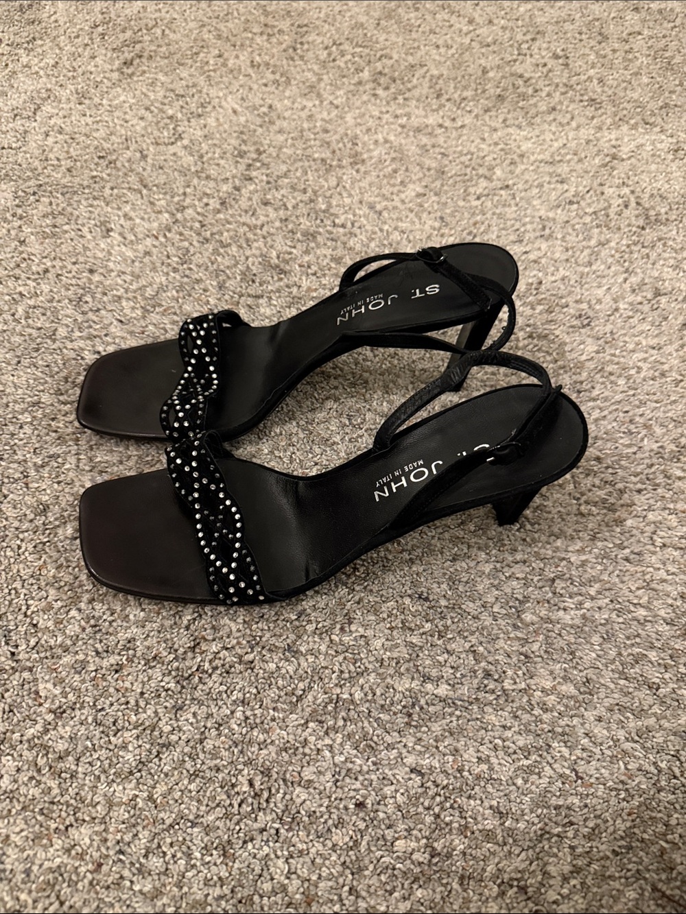 St. John Black Crystal-Embellished Slingback Kitten Heels Womens 10M